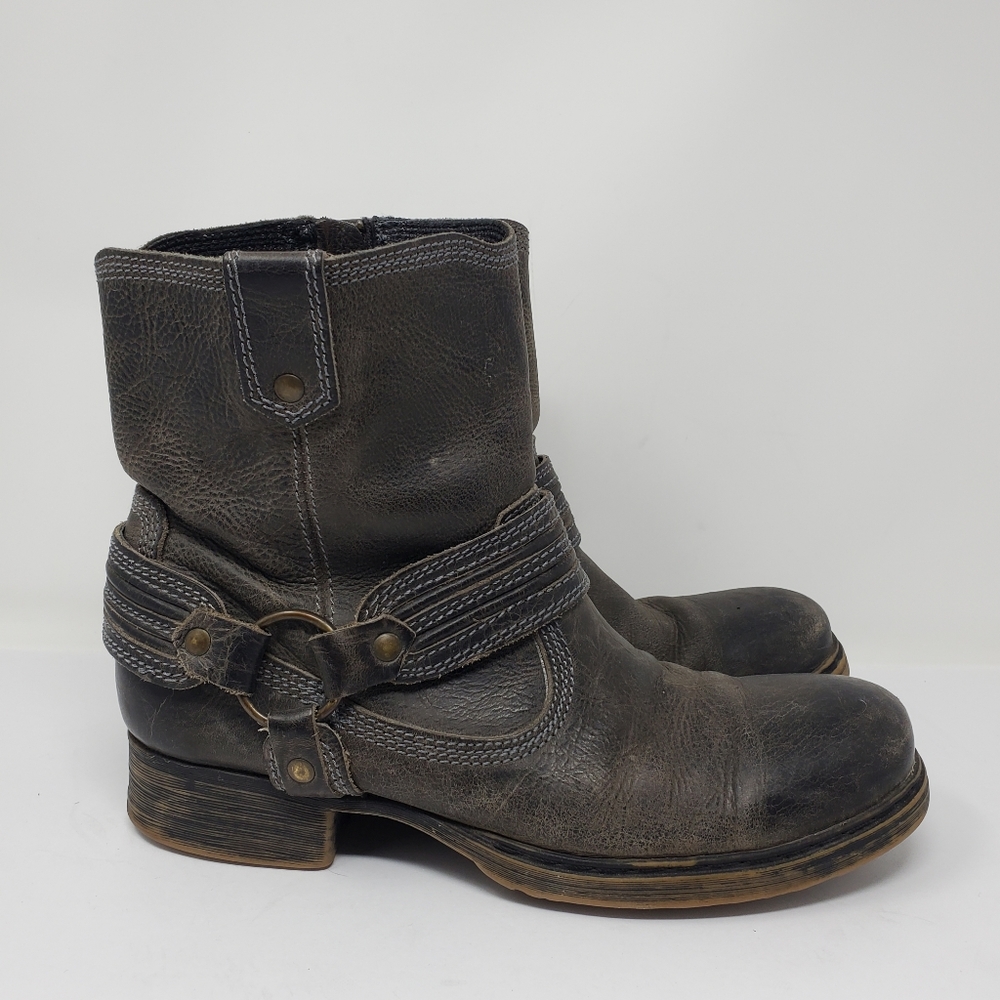Bed-Stu Men's side buckle brown distressed leather boots Size 9